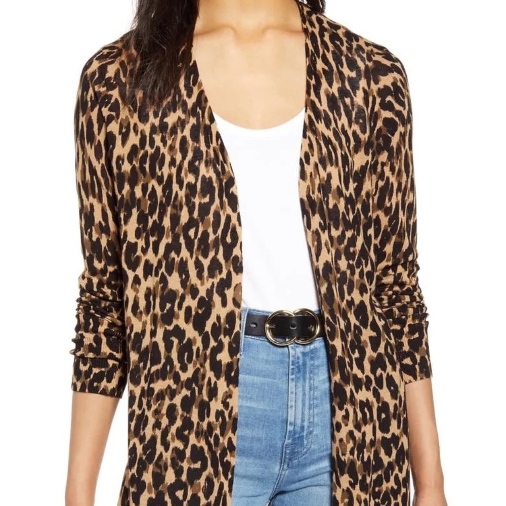 Halogen Leopard Print Linen Blend Cardigan Duster - Medium